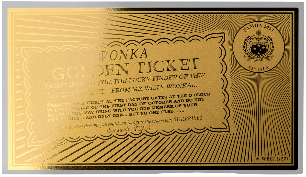 WILLY WONKA Golden Ticket Samoa 2027 50$ 0.5 g Gold Coin