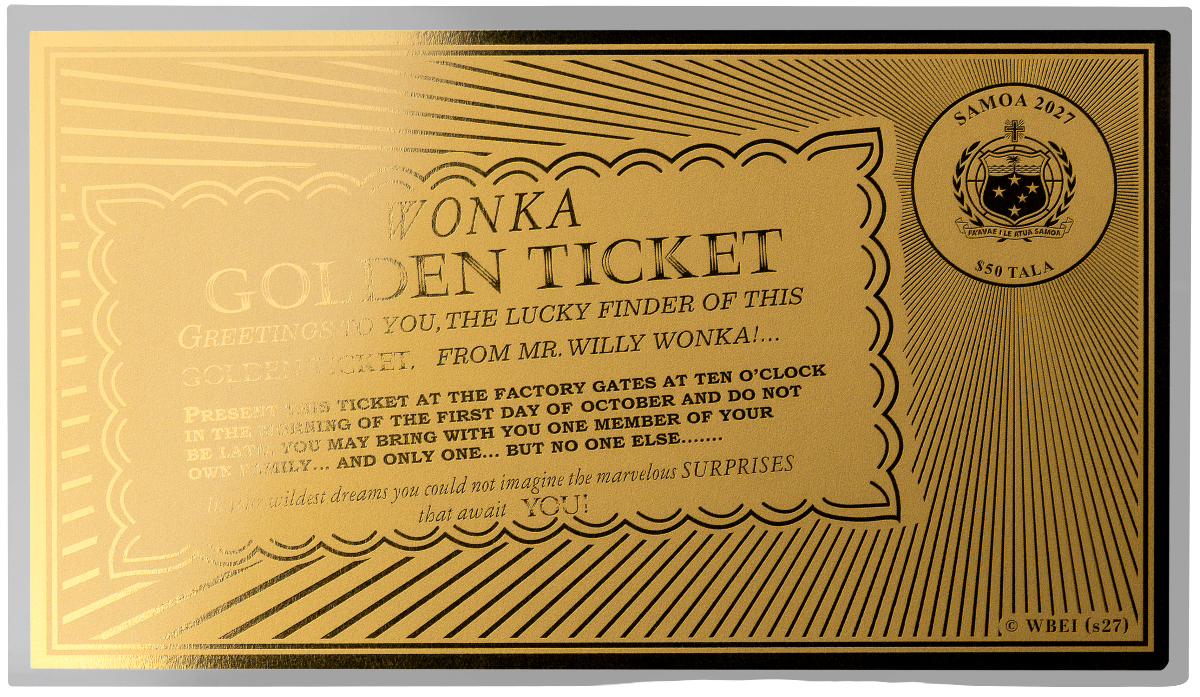 WILLY WONKA Golden Ticket Samoa 2027 50$ 0.5 g Gold Coin