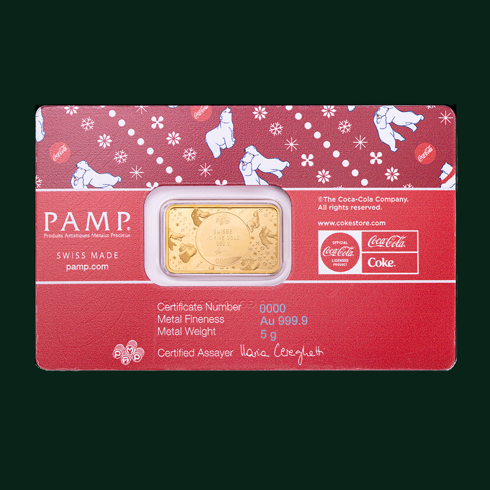 Pamp Coca Cola Holiday Polar Bears 5g Gold Bar