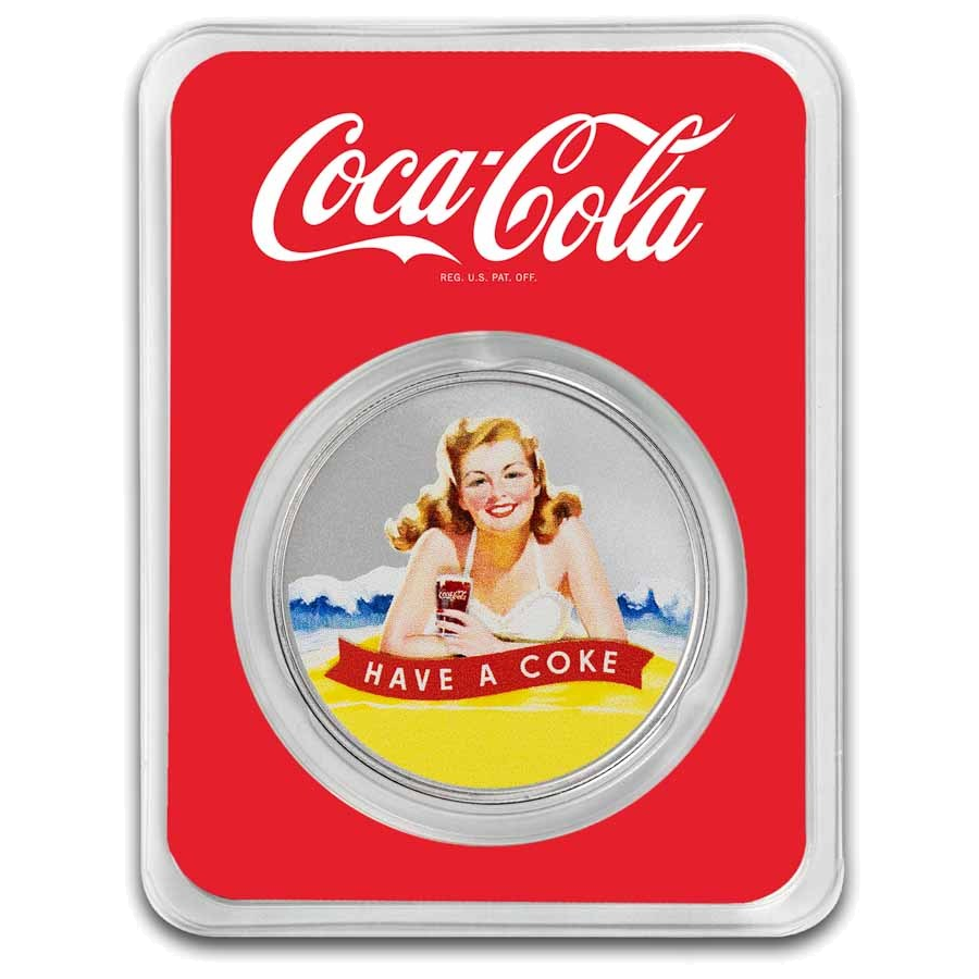 Coca-Cola® Colorized Bathing Beauties: Blonde 1 oz Silver Round in TEP