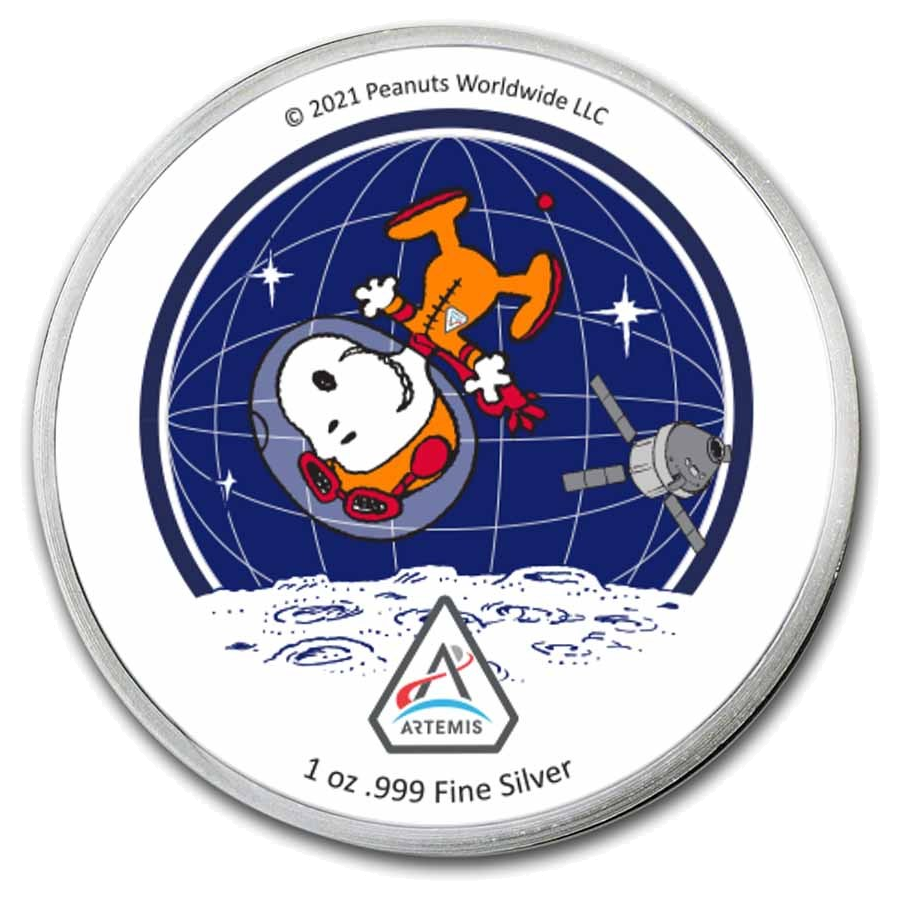 Peanuts® Snoopy in Space – Artemis Missions 1 oz Colorized Silver Round in TEP