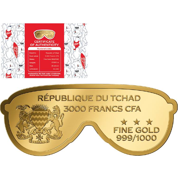 Coca Cola Sunglasses 1/1000 Oz .999 Gold in Coin card 2023