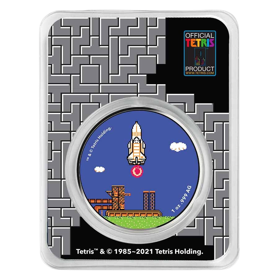 Tetris™ Rocket Launch Colorized 1 oz Silver Round in TEP