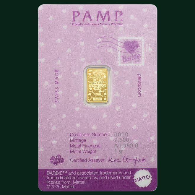 Pamp Valentines Barbie 1g Gold Bar
