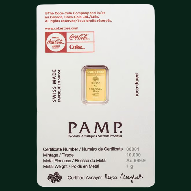 Pamp Valentines Coca Cola 1g Gold Bar