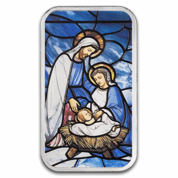 2025 PAMP Holiday Nativity Scene Stained Glass 1 oz Silver Colorized Bar