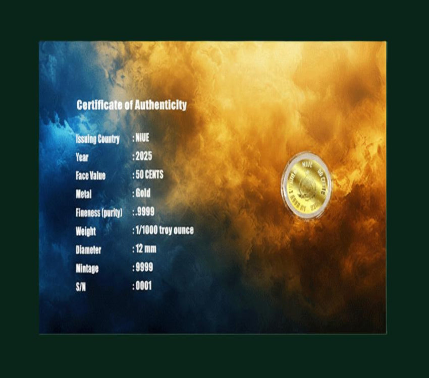 ZEUS Greek Mythology 1/1000 Oz Gold Coin In Card 50 Cents Niue 2025