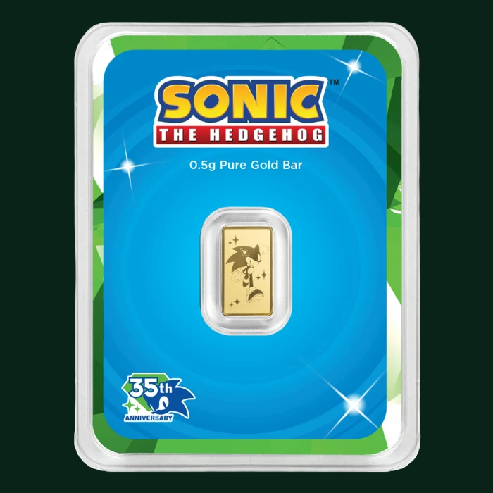 Sonic the Hedgehog 0.5 Gram 35th Anniversary .9999 Gold Minted Bar