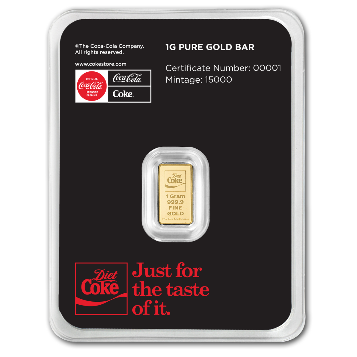 Diet Coke Coca Cola 1g Gold Bar
