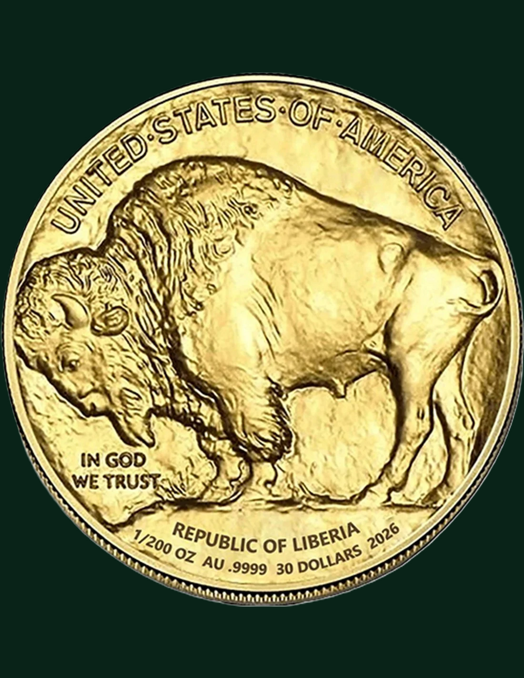 AMERICAN BUFFALO 1/200 Oz Gold Coin in Card 30$ Liberia 2026