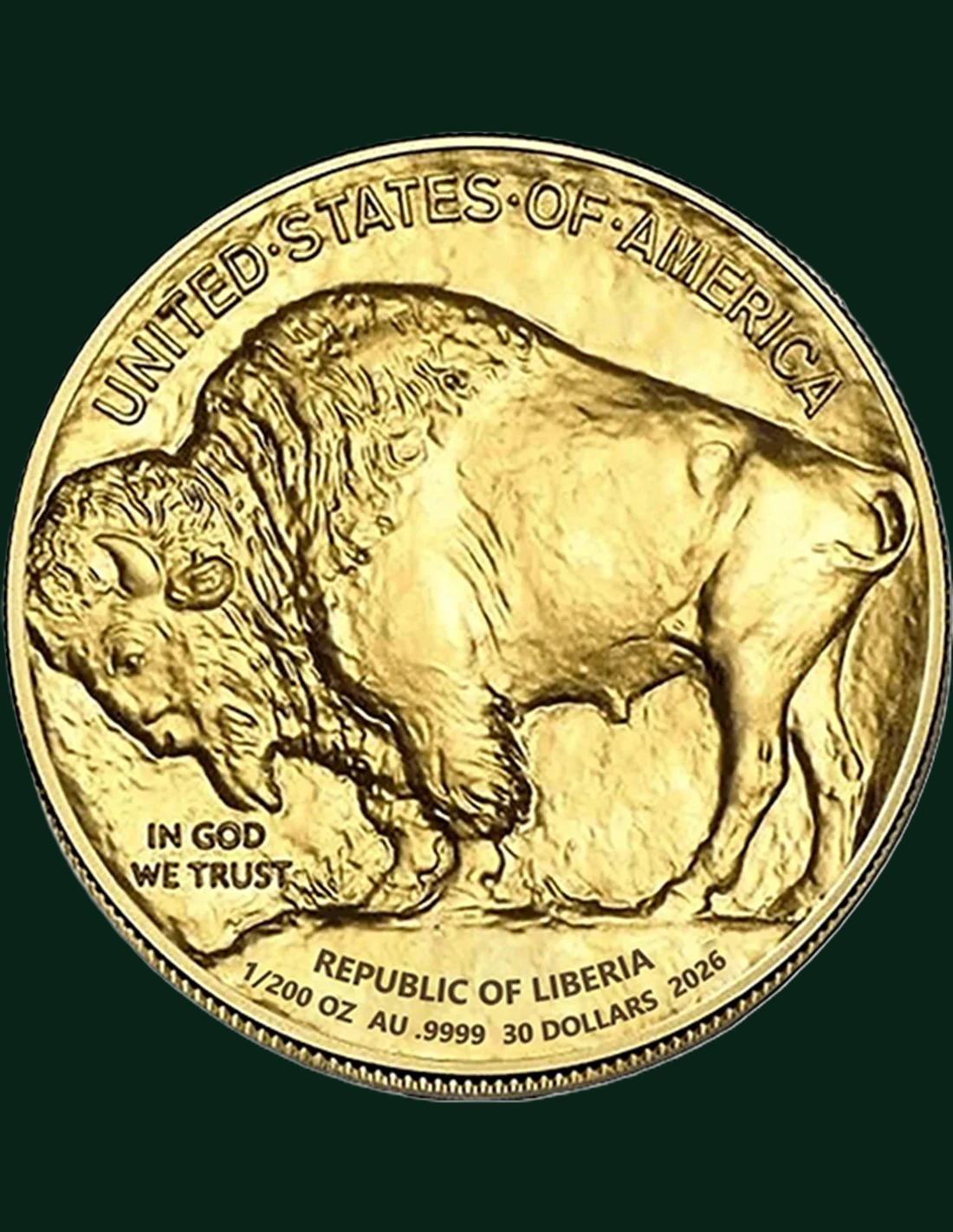 AMERICAN BUFFALO 1/200 Oz Gold Coin in Card 30$ Liberia 2026