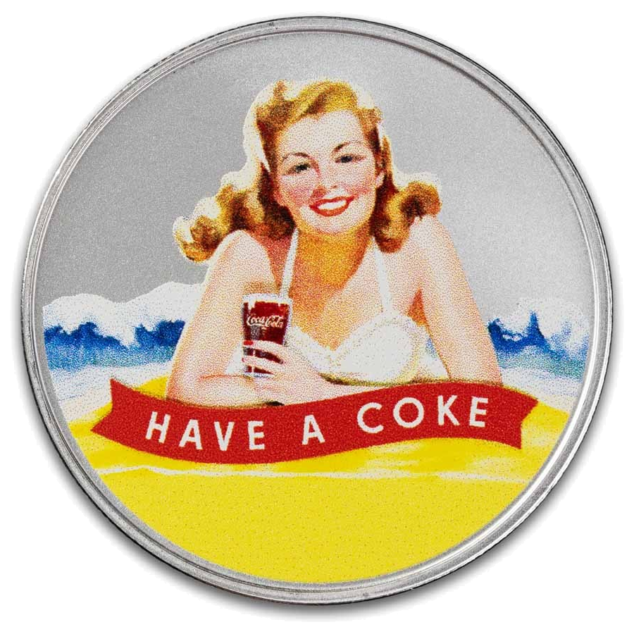 Coca-Cola® Colorized Bathing Beauties: Blonde 1 oz Silver Round in TEP