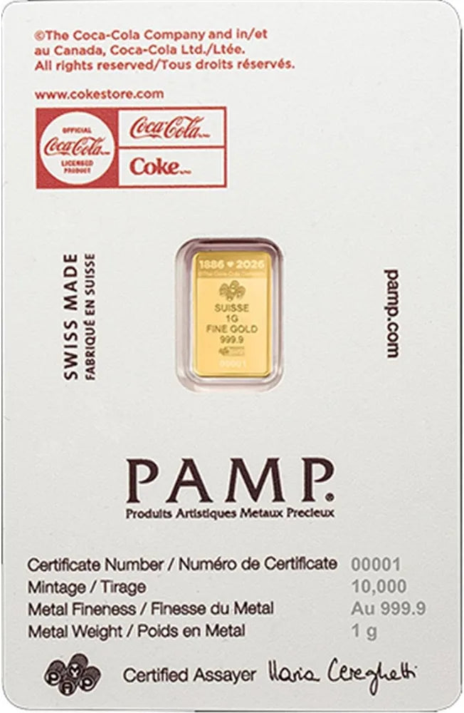 Pamp Valentines Coca Cola 1g Gold Bar