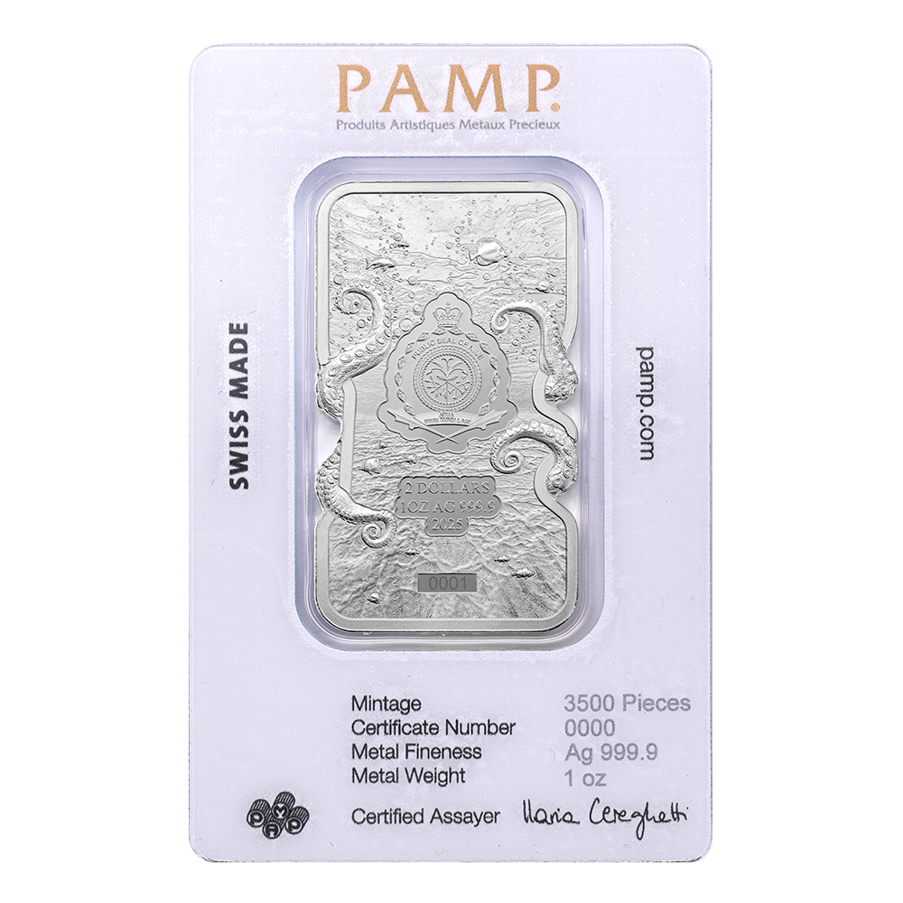 Pamp Nature’s Grip 1oz Silver Legal Tender Bar - Giant Pacific Octopus