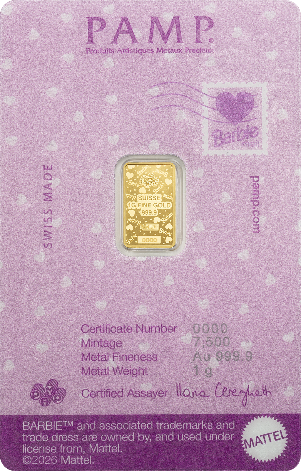 Pamp Valentines Barbie 1g Gold Bar