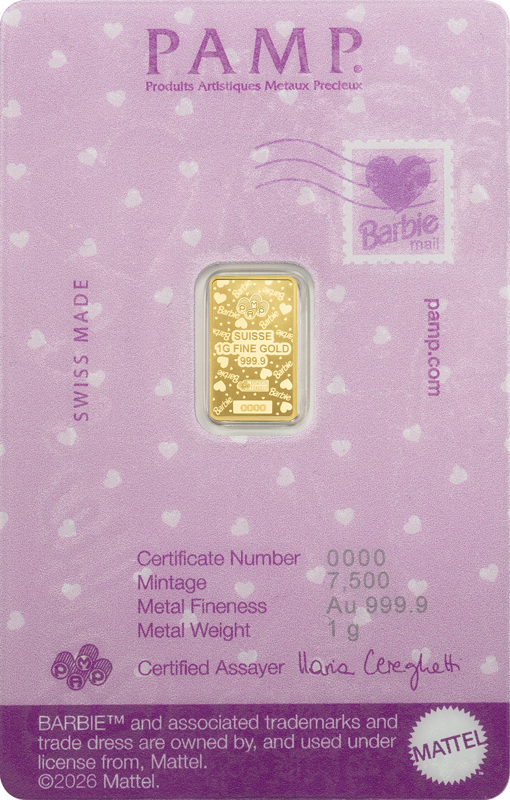 Pamp Valentines Barbie 1g Gold Bar