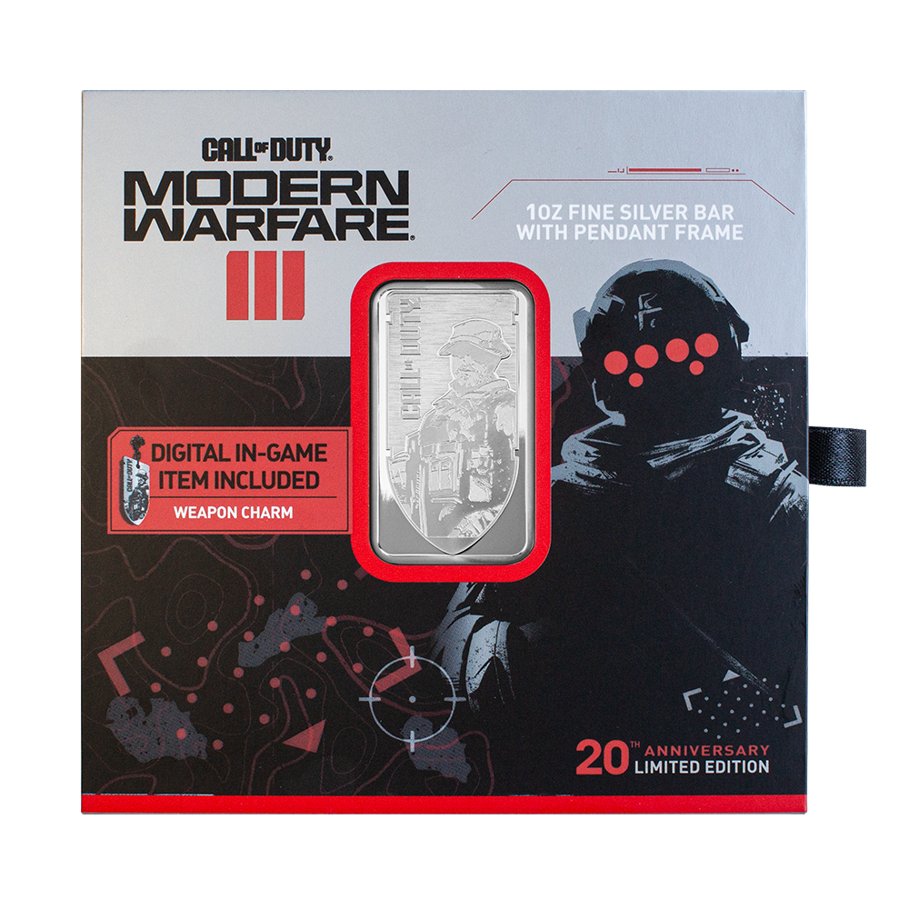Pamp Call of Duty®: Modern Warfare® III 1oz silver bar with pendant frame & bonus in-game weapon charm