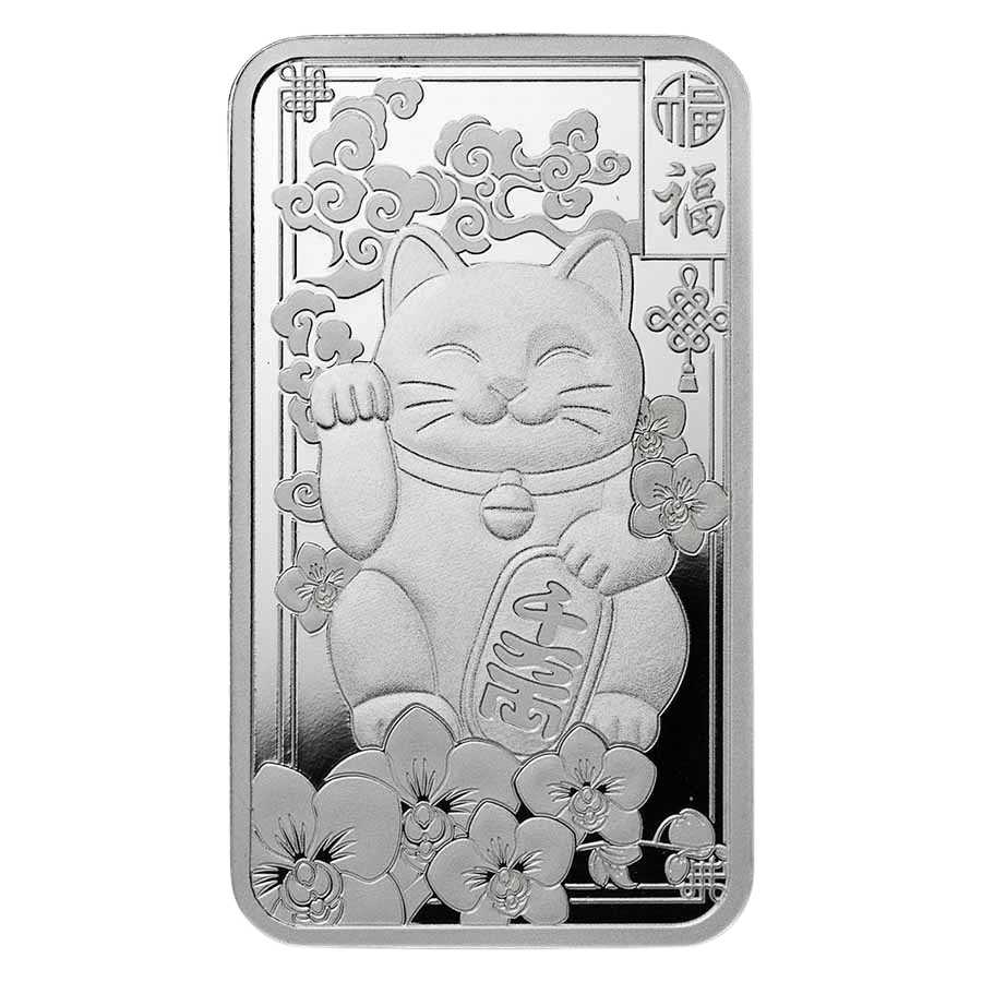 PAMP Suisse Lucky Cat 1oz Silver Bar – bar design side