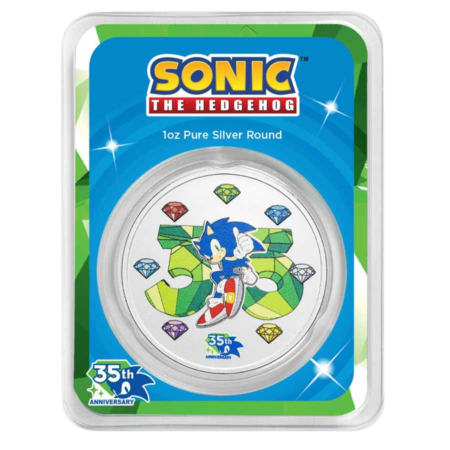 Sonic the Hedgehog 35th Anniversary 1 oz Silver Round in TEP – product view