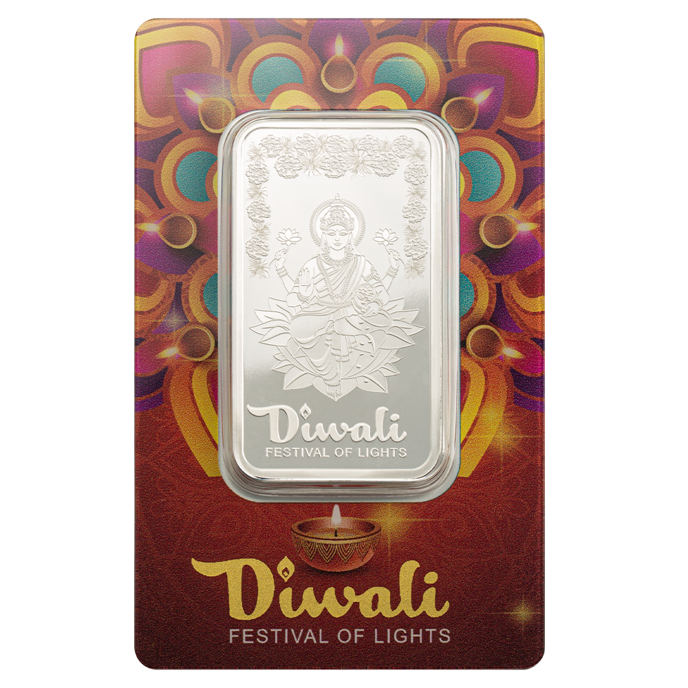 1oz Pure Silver Bar - Diwali Lakshmi & Rangoli art