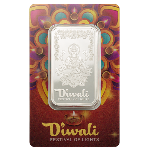 1oz Pure Silver Bar - Diwali Lakshmi & Rangoli art – product view
