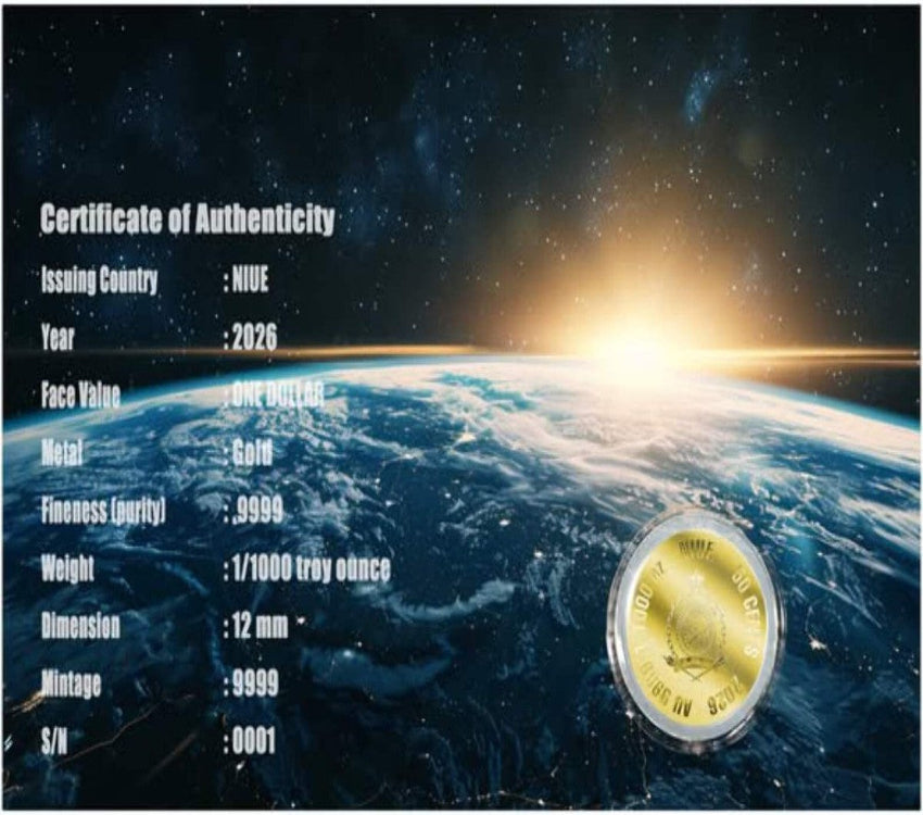 2026 Niue One Giant Leap for Mankind 1/1000 oz .9999 Gold Coin in Card