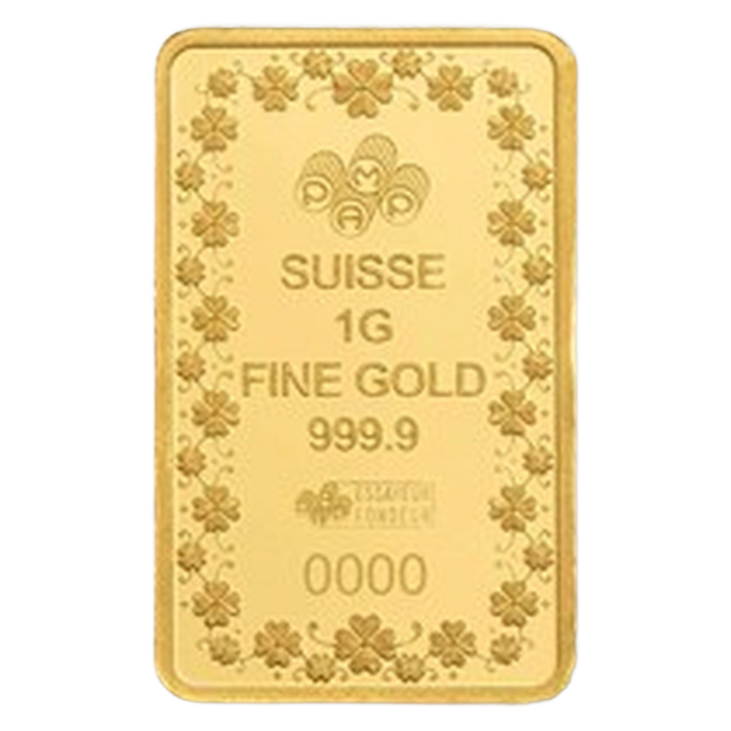 PAMP Suisse Lucky Pig 1g Gold Bar with Sleeve – PAMP Suisse weight, purity and serial-number side