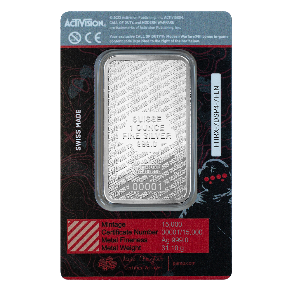 Pamp Call of Duty®: Modern Warfare® III 1oz silver bar with pendant frame & bonus in-game weapon charm