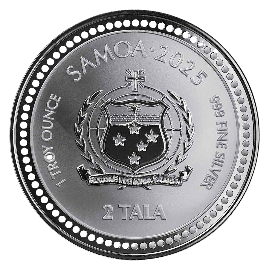 2025 Samoa Silver Seahorse 1 oz Coin Pre-Owned – Samoa 2 Tala coat of arms side