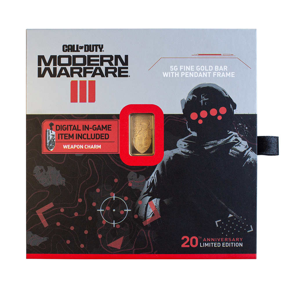 Call of Duty®: Modern Warfare® III 5g gold bar with pendant frame & bonus in-game weapon charm – product view