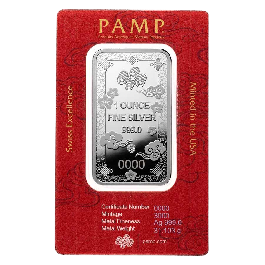 PAMP Suisse Lucky Cat 1oz Silver Bar – reverse of PAMP assay card