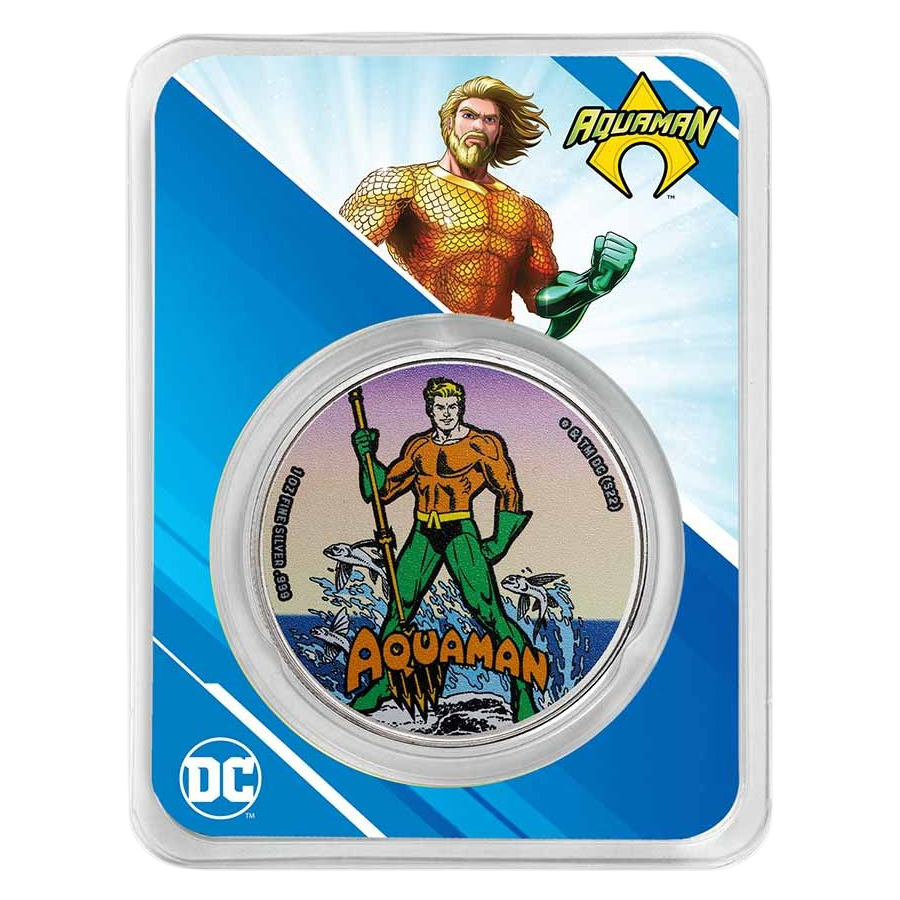2023 Samoa DC Comics Aquaman Colorized 1 oz Silver Coin in TEP