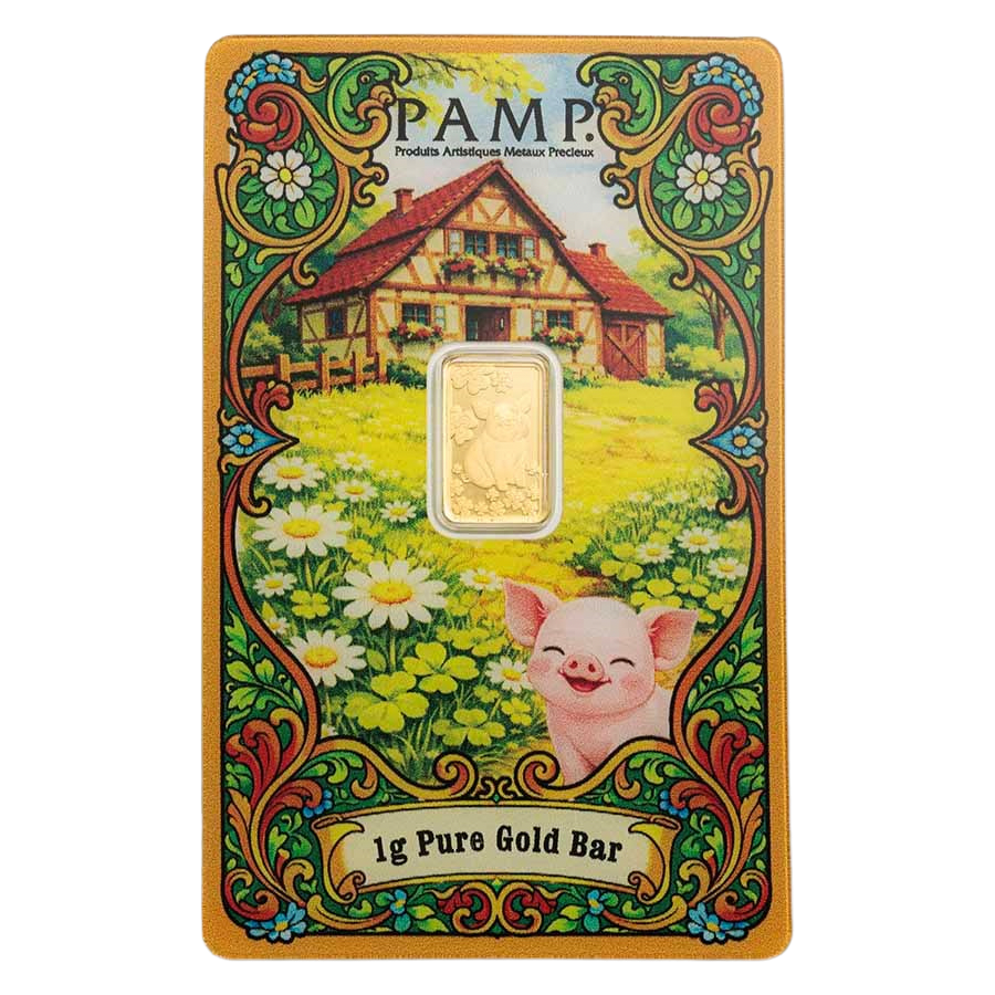 PAMP Suisse Lucky Pig 1g Gold Bar with Sleeve