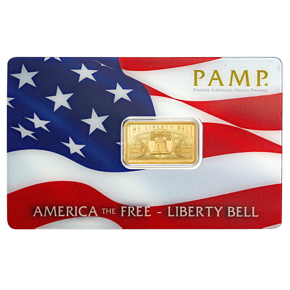 Pamp 5g Pure Gold Bar - America the Free; Liberty Bell
