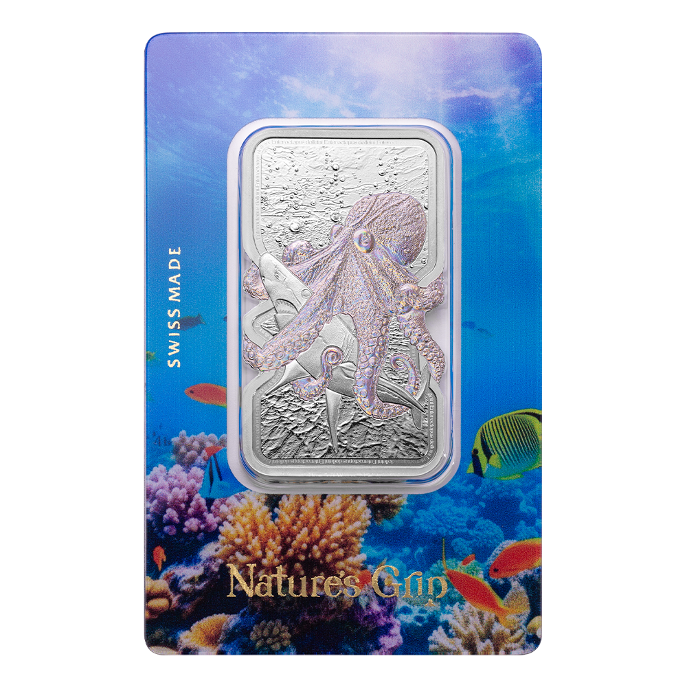 Pamp Nature’s Grip 1oz Silver Legal Tender Bar - Giant Pacific Octopus