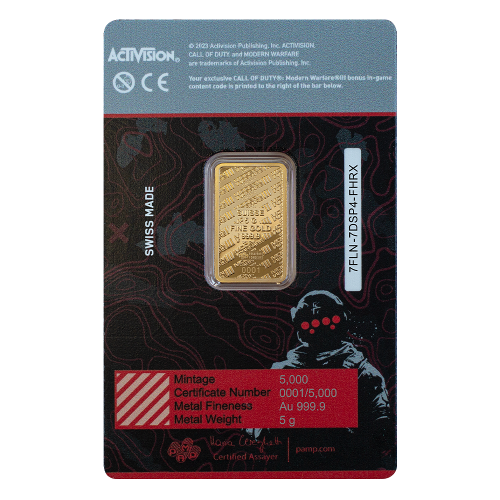 Call of Duty®: Modern Warfare® III 5g gold bar with pendant frame & bonus in-game weapon charm – additional view