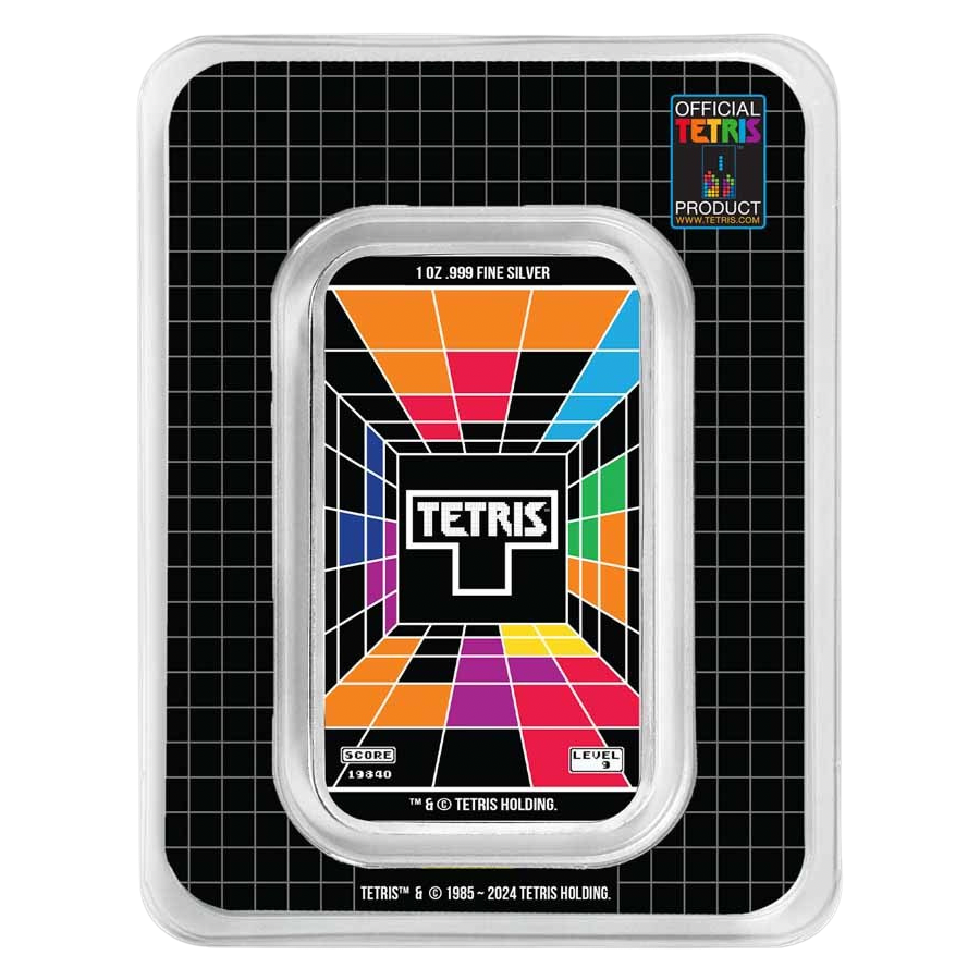 Tetris™ 40th Anniversary Colorized 1 oz Silver Bar in TEP