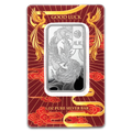 PAMP Suisse Good Luck Phoenix 1 oz silver bar – design side in CertiPAMP packaging