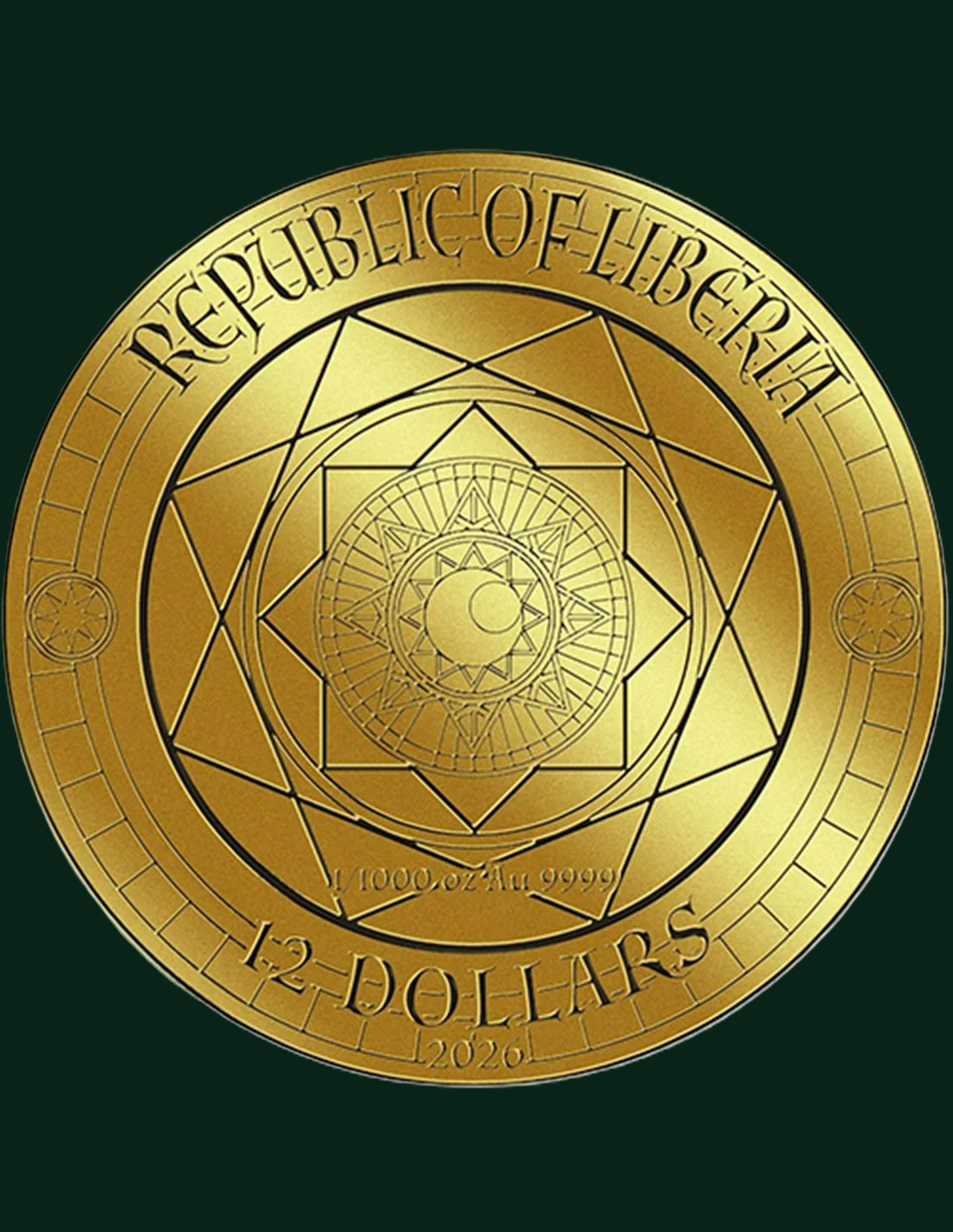 STAR OF DAVID 1/1000 Oz Gold Coin in Card 12$ Liberia 2026