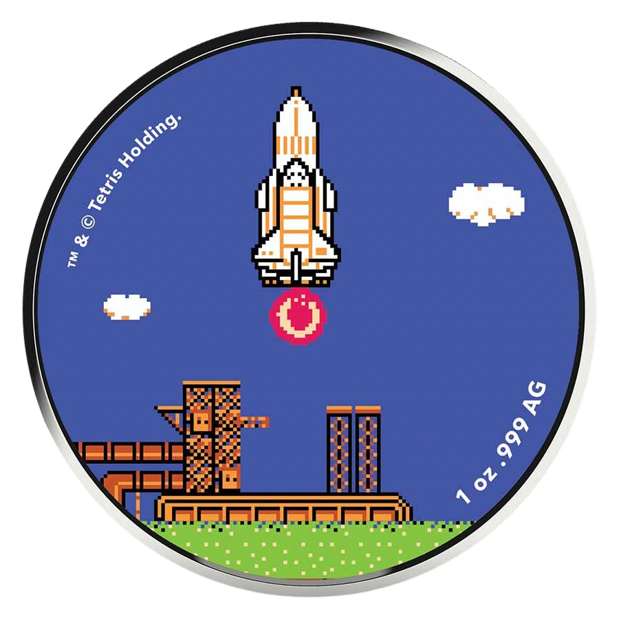 Tetris™ Rocket Launch Colorized 1 oz Silver Round in TEP