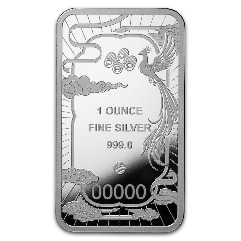 PAMP Suisse Good Luck Phoenix 1 oz silver bar – weight and serial-number reverse
