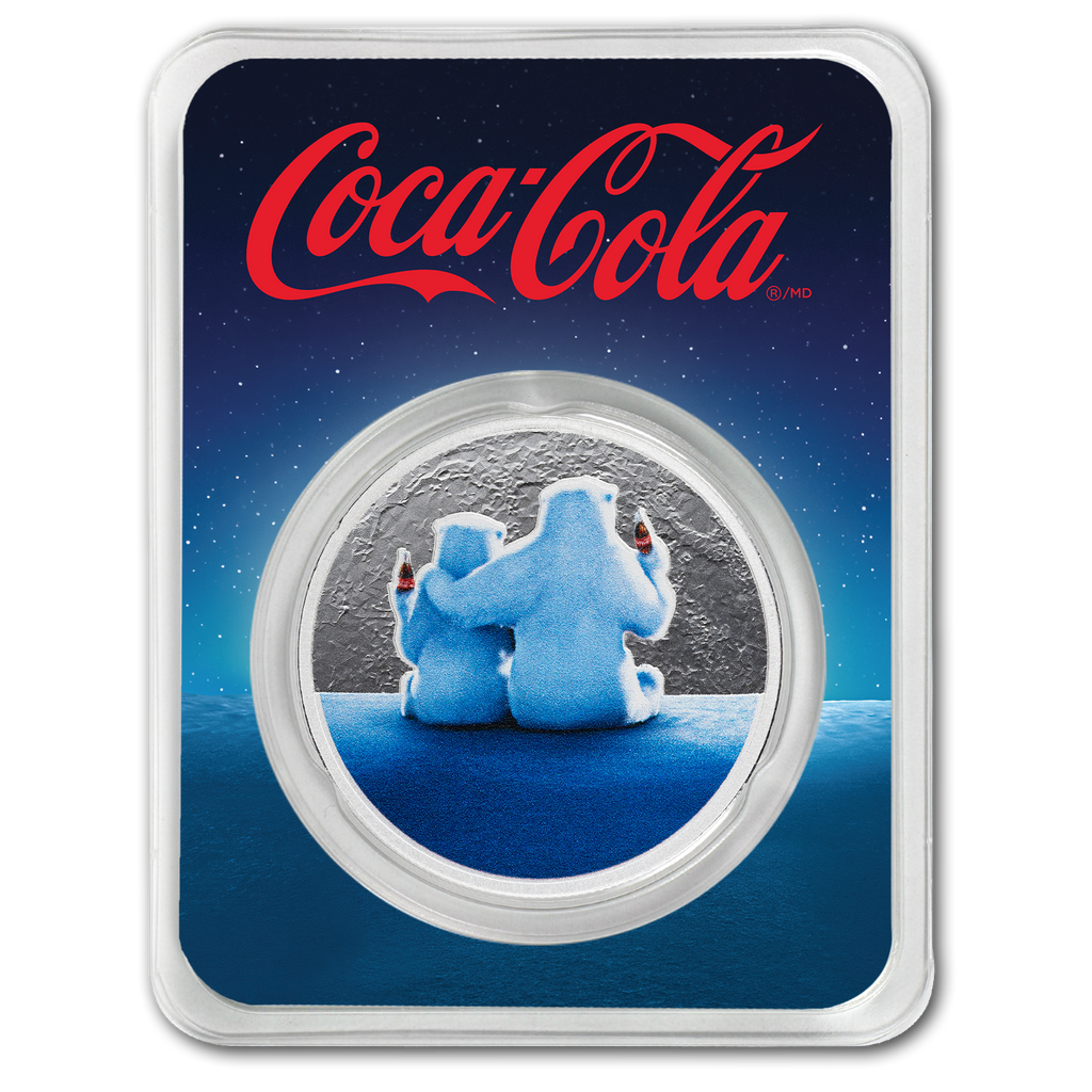 Coca-Cola® 1 oz Silver Colorized Polar Bears Round in TEP