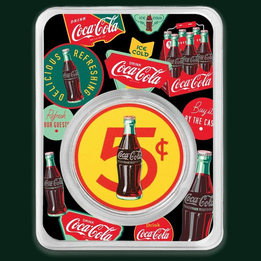 Coca-Cola® 1 oz Silver Colorized Round 5 cent Bottle (in TEP)