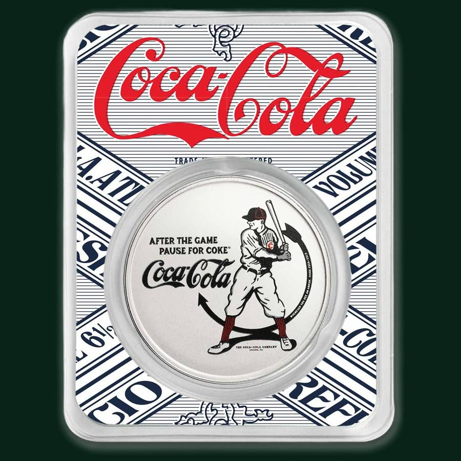 Coca-Cola® Vintage Batter Up 1 oz Silver Colorized Round in TEP