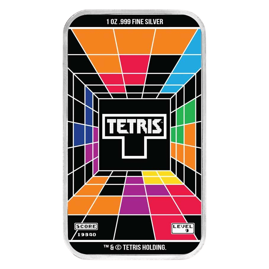 Tetris™ 40th Anniversary Colorized 1 oz Silver Bar in TEP