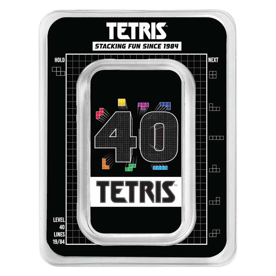 Tetris™ 40th Anniversary Colorized 1 oz Silver Bar in TEP