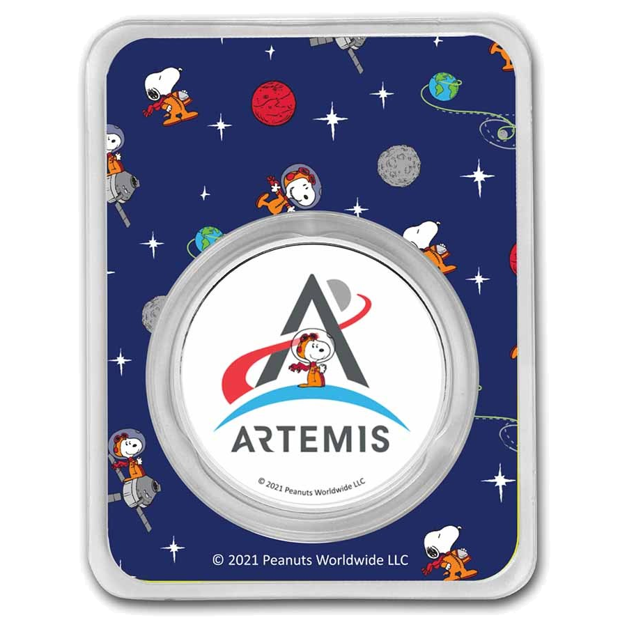 Peanuts® Snoopy in Space – Artemis Missions 1 oz Colorized Silver Round in TEP