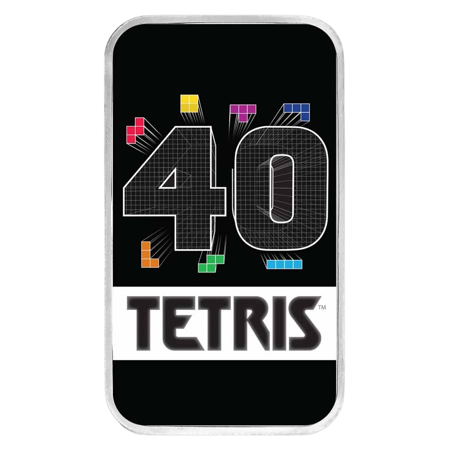 Tetris™ 40th Anniversary Colorized 1 oz Silver Bar in TEP
