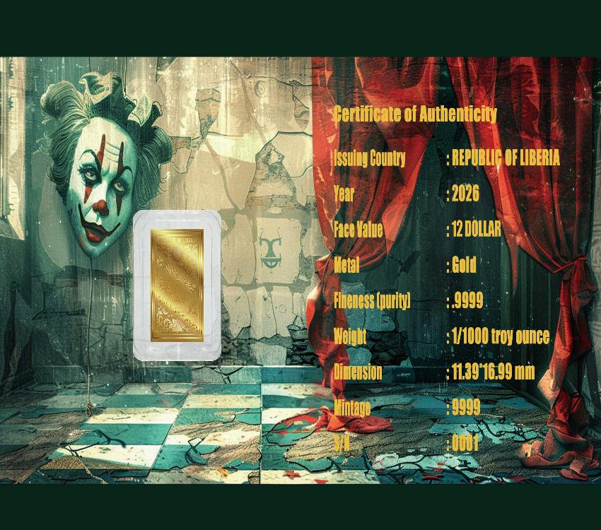 2026 Liberia Tarot Card - The Fool 1/1000 oz Gold Coin in Card