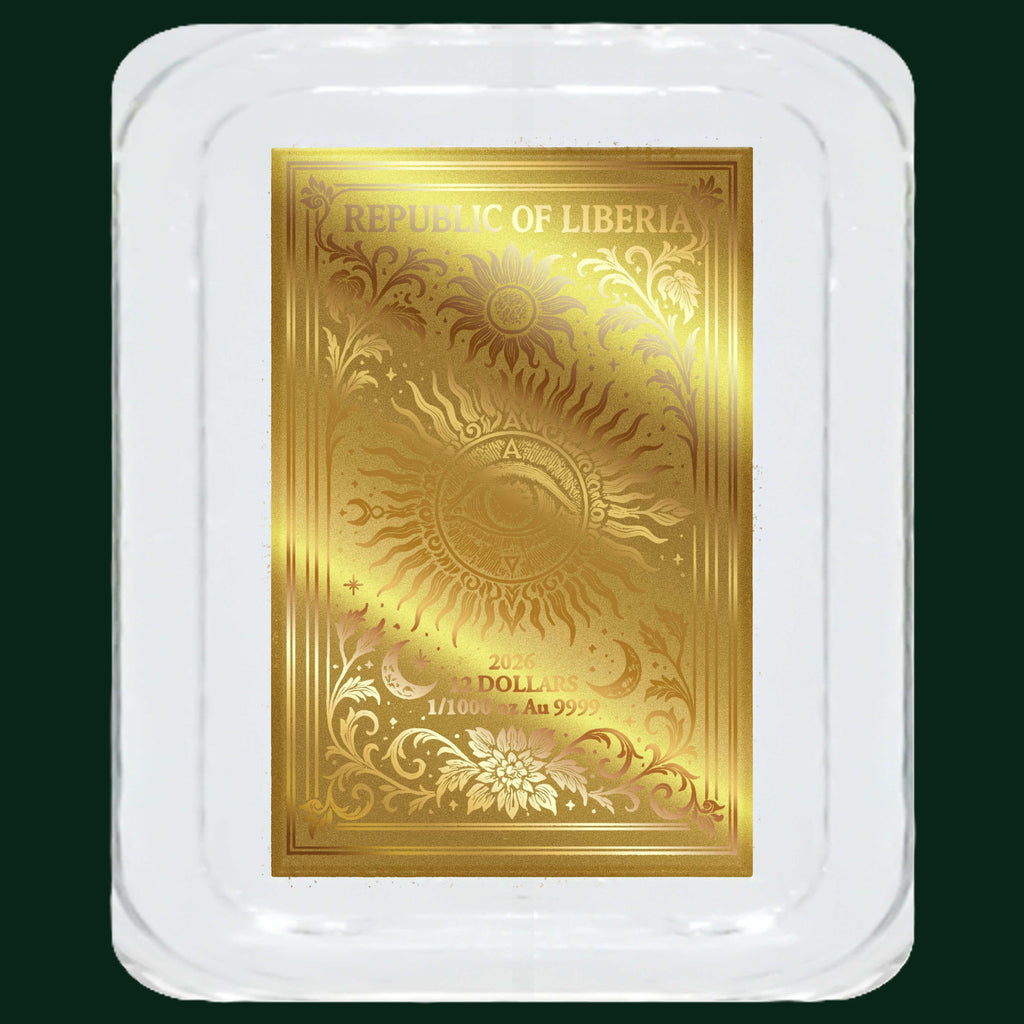 2026 Liberia Tarot Card - The Fool 1/1000 oz Gold Coin in Card